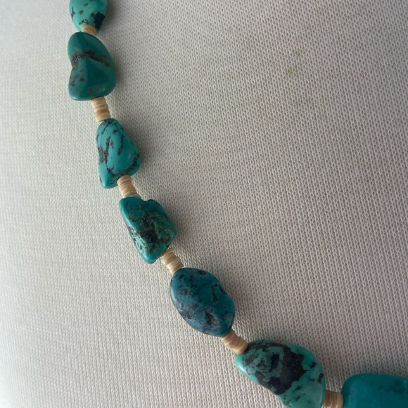 Turquoise Nugget And Heishi Shell Bead Sterling - Picture 6 of 11